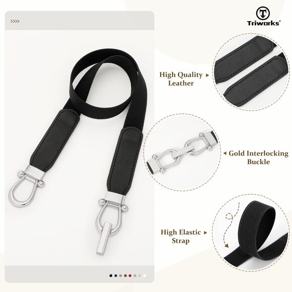 6725 4 Pack Skinny Elastic Belts For Women Silver Buckle Thin Stretchy main image 6